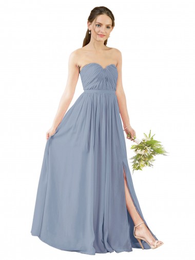 Sweetheart Soft Chiffon Sleeveless Open Back Dusty Blue Evening Gowns / Bridesmaid Dress Edinburgh