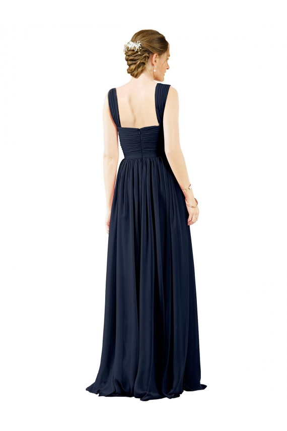 Square Neck Soft Chiffon Sleeveless Open Back Dusty Blue Bridesmaid Dress Edinburgh