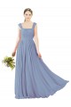 Square Neck Soft Chiffon Sleeveless Open Back Dusty Blue Bridesmaid Dress Edinburgh