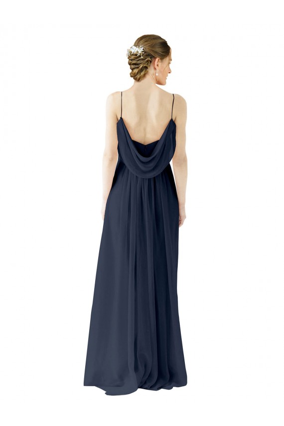 Spaghetti straps Chiffon Sleeveless Open Back Dark Navy Bridesmaid Dress / Evening Gowns Edinburgh