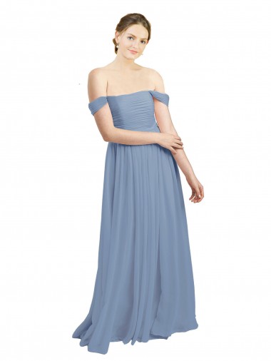 Off the Shoulder Soft Chiffon Sleeveless Open Back Dusty Blue Formal Dress / Bridesmaid Dress Edinburgh
