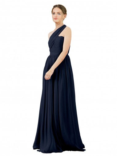 One Shoulder Chiffon Sleeveless Dark Navy Bridal Party Dress / Evening Dress Edinburgh