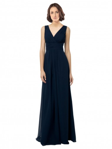 V-Neck Chiffon Sleeveless V-Back Dark Navy Bridal Party Dress Edinburgh