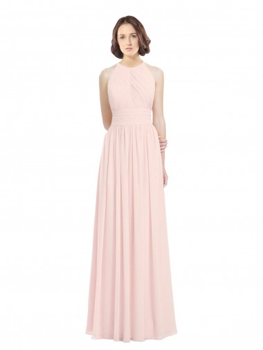 Halter Neck Soft Chiffon Sleeveless Keyhole Back Pink Bridesmaid Dress Edinburgh