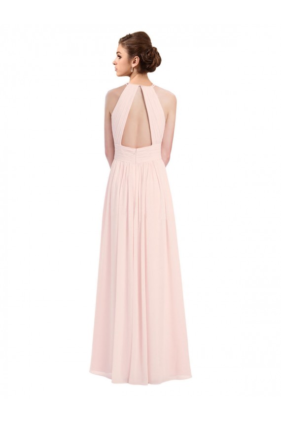 Halter Neck Soft Chiffon Sleeveless Keyhole Back Pink Bridesmaid Dress Edinburgh