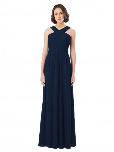 Off the Shoulder Chiffon Sleeveless Open Back Dark Navy Bridesmaid Dress Edinburgh