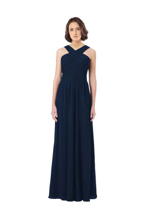 Off the Shoulder Chiffon Sleeveless Open Back Dark Navy Bridesmaid Dress Edinburgh