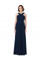 Off the Shoulder Chiffon Sleeveless Open Back Dark Navy Bridesmaid Dress Edinburgh