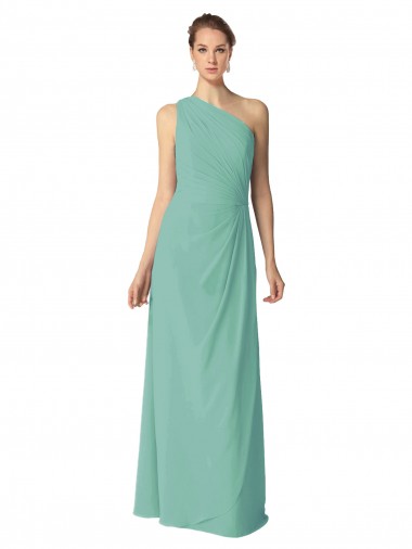 One Shoulder Soft Chiffon Sleeveless Jade Bridesmaid Dress Edinburgh