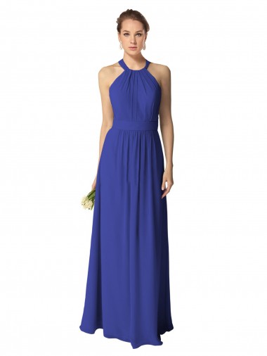 Halter Neck Soft Chiffon Sleeveless Royal Blue Evening Dress / Bridesmaid Dress Edinburgh