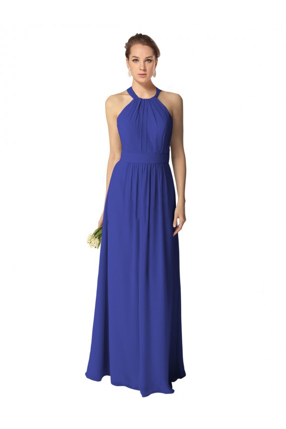 Halter Neck Soft Chiffon Sleeveless Royal Blue Evening Dress / Bridesmaid Dress Edinburgh
