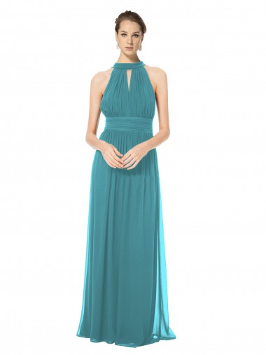 Halter Neck Soft Chiffon Sleeveless Keyhole Back Hunter Bridesmaid Dress Edinburgh