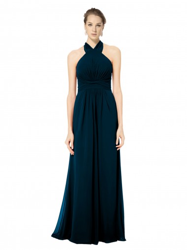 Halter Neck Soft Chiffon Sleeveless Open Back Midnight Green Formal Dress / Bridesmaid Dress Edinburgh