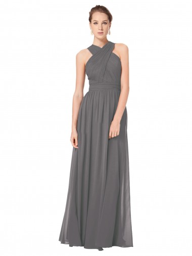 Halter Neck Soft Chiffon Sleeveless Keyhole Back Stormy Silver Bridesmaid Dress Edinburgh