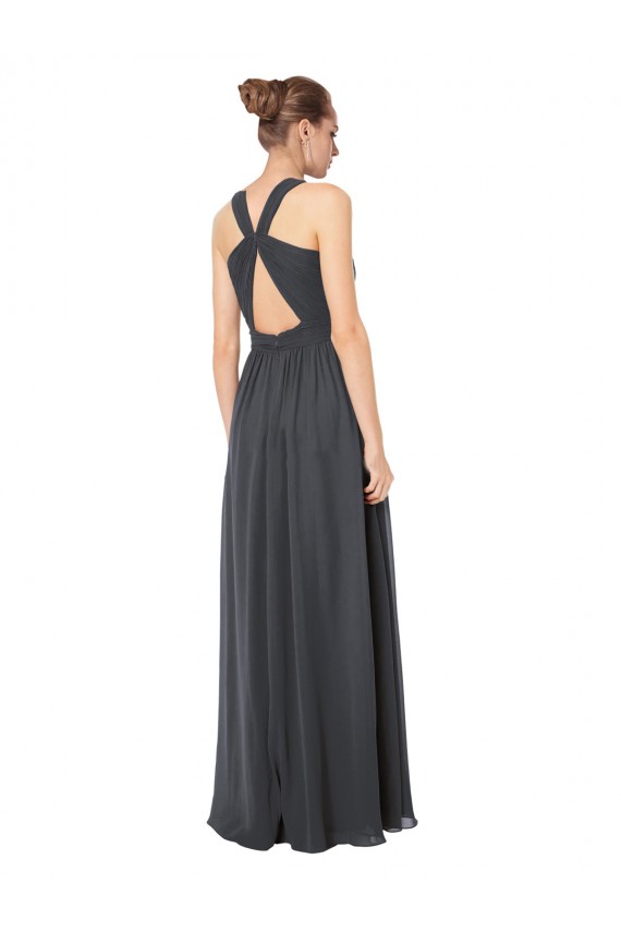 Halter Neck Soft Chiffon Sleeveless Keyhole Back Stormy Silver Bridesmaid Dress Edinburgh
