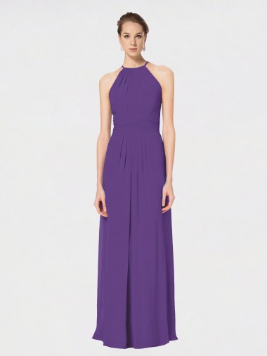 Spaghetti Straps Soft Chiffon Sleeveless Criss Cross Back Plum Purple Bridesmaid Dress Edinburgh