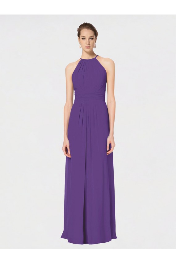 Spaghetti Straps Soft Chiffon Sleeveless Criss Cross Back Plum Purple Bridesmaid Dress Edinburgh