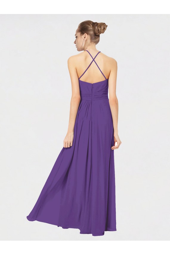 Spaghetti Straps Soft Chiffon Sleeveless Criss Cross Back Plum Purple Bridesmaid Dress Edinburgh