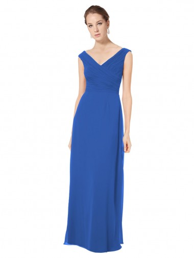 Off the Shoulder Soft Chiffon Sleeveless Open Back Royal Blue Bridesmaid Dresses Edinburgh