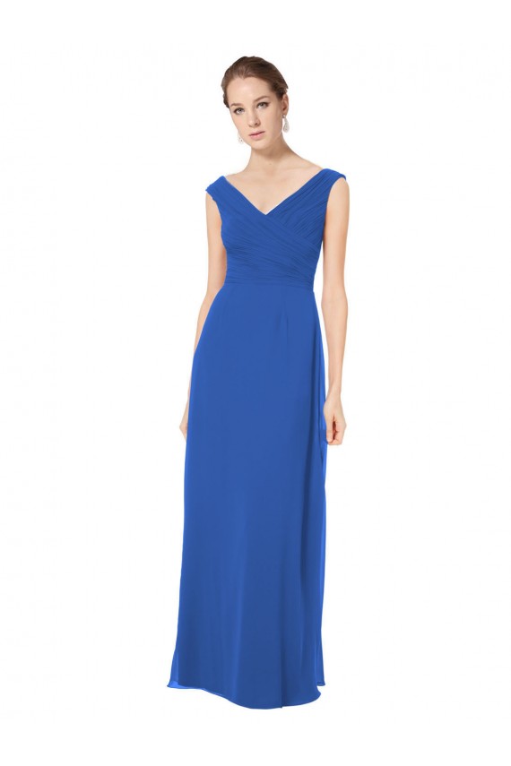 Off the Shoulder Soft Chiffon Sleeveless Open Back Royal Blue Bridesmaid Dresses Edinburgh