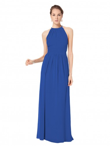 Halter Neck Chiffon Sleeveless Keyhole Back Royal Blue Bridesmaid Dress / Evening Dress Edinburgh