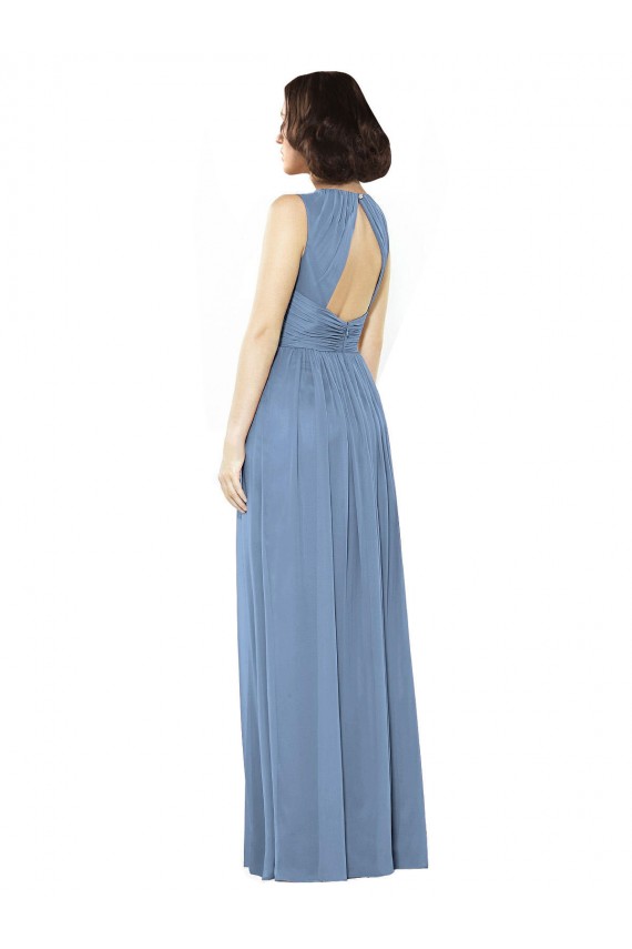 Bateau Neck Soft Chiffon Sleeveless Open Back Dusty Blue Bridesmaid Dress Edinburgh