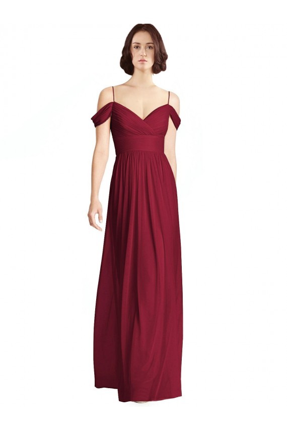 Off the Shoulder Soft Chiffon Sleeveless Burgundy Bridesmaid Dresses Edinburgh