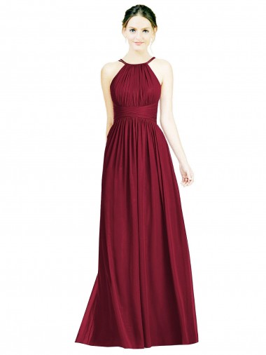 Halter Neck Chiffon Sleeveless Open Back Burgundy Formal Dress / Bridesmaid Dress Edinburgh
