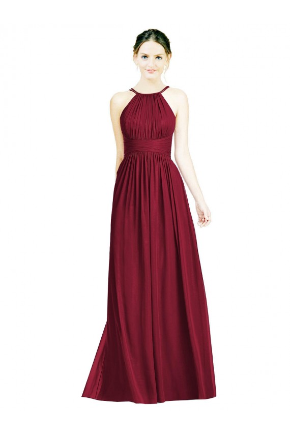Halter Neck Chiffon Sleeveless Open Back Burgundy Formal Dress / Bridesmaid Dress Edinburgh