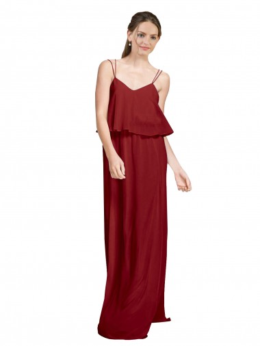 Spaghetti Straps Chiffon Sleeveless Criss Cross Open Back Burgundy Bridesmaid Dress Edinburgh