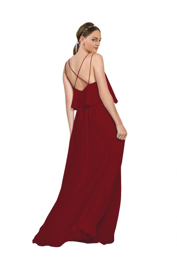 Spaghetti Straps Chiffon Sleeveless Criss Cross Open Back Burgundy Bridesmaid Dress Edinburgh