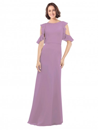 High Neck Soft Chiffon Cold Shoulder Criss Cross Back Dark Lavender Bridesmaid Dresses Edinburgh