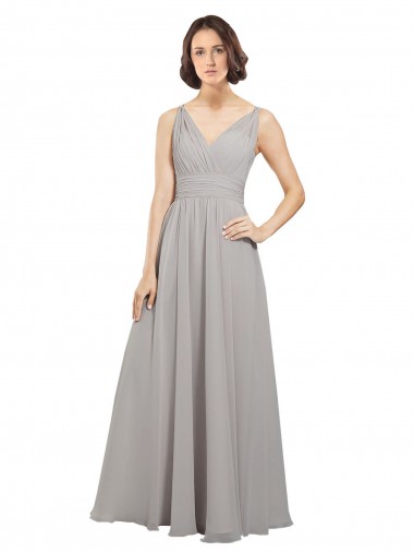 V-Neck Soft Chiffon Sleeveless V-Back Oyster Silver Bridesmaid Dress Edinburgh