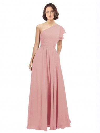 One Shoulder Chiffon Sleeveless Bliss Pink Bridesmaid Dress / Evening Dress Edinburgh