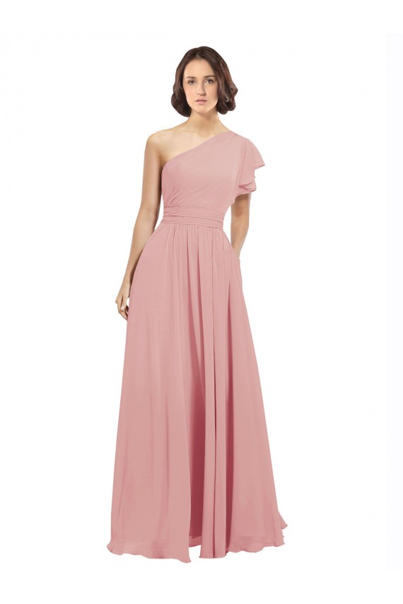 One Shoulder Chiffon Sleeveless Bliss Pink Bridesmaid Dress / Evening Dress Edinburgh