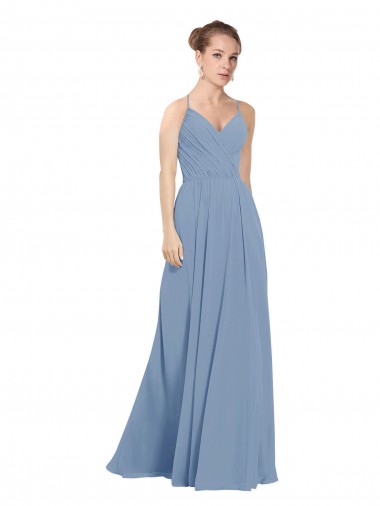 V-Neck Soft Chiffon Sleeveless V-Back Dusty Blue Evening Dress / Bridesmaid Dress Edinburgh