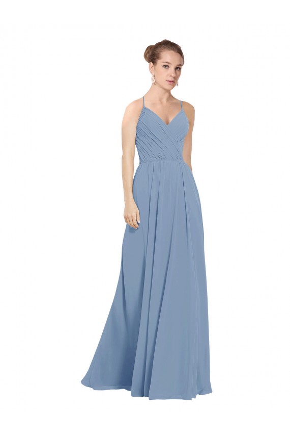 V-Neck Soft Chiffon Sleeveless V-Back Dusty Blue Evening Dress / Bridesmaid Dress Edinburgh