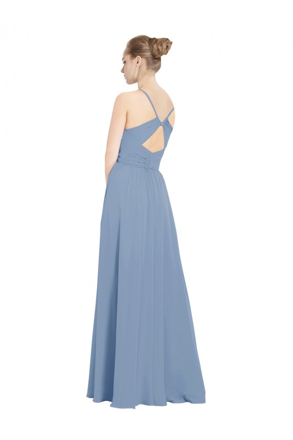 V-Neck Soft Chiffon Sleeveless V-Back Dusty Blue Evening Dress / Bridesmaid Dress Edinburgh