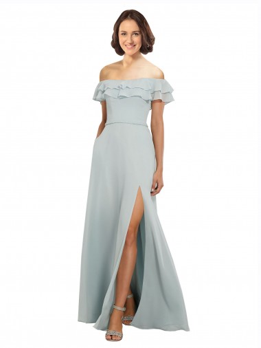 Off the Shoulder Soft Chiffon Sleeveless Keyhole Back Sea Glass Bridesmaid Dress Edinburgh