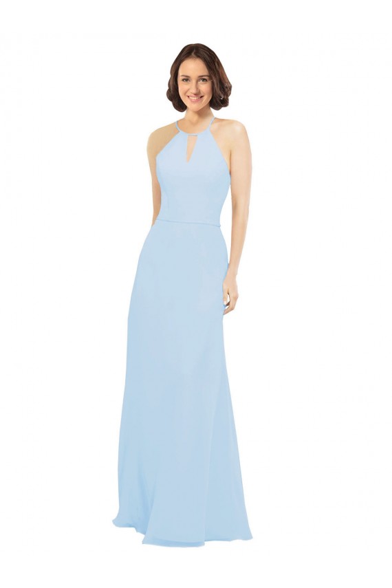 Halter Neck Soft Chiffon Sleeveless Light Sky Blue Wedding Party Dress Edinburgh