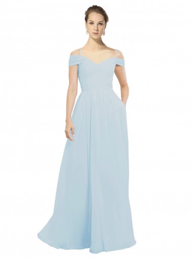 Off the Shoulder Soft Chiffon Sleeveless Sea Glass Evening Dress / Bridesmaid Dress Edinburgh