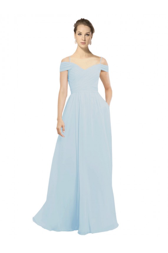 Off the Shoulder Soft Chiffon Sleeveless Sea Glass Evening Dress / Bridesmaid Dress Edinburgh