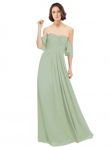Off the Shoulder Soft Chiffon Cold Shoulder Smoke Green Bridesmaid Dress Edinburgh