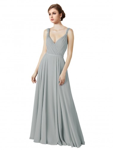 V-Neck Chiffon Sleeveless Silver Bridesmaid Dress / Evening Dress Edinburgh