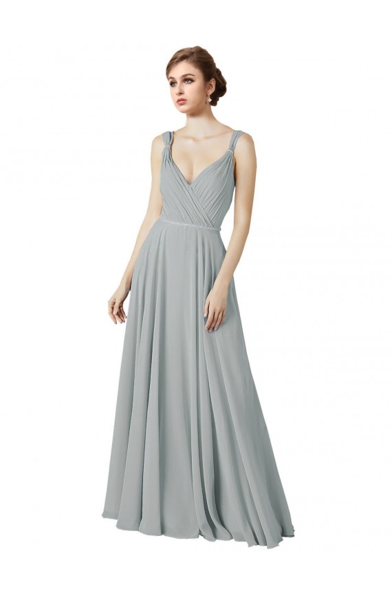 V-Neck Chiffon Sleeveless Silver Bridesmaid Dress / Evening Dress Edinburgh