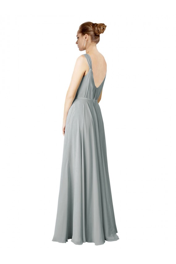 V-Neck Chiffon Sleeveless Silver Bridesmaid Dress / Evening Dress Edinburgh