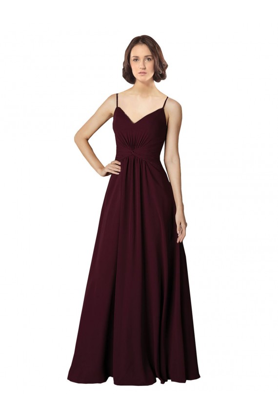 V-Neck Soft Chiffon Sleeveless Burgundy Gold Bridesmaid Gown Edinburgh