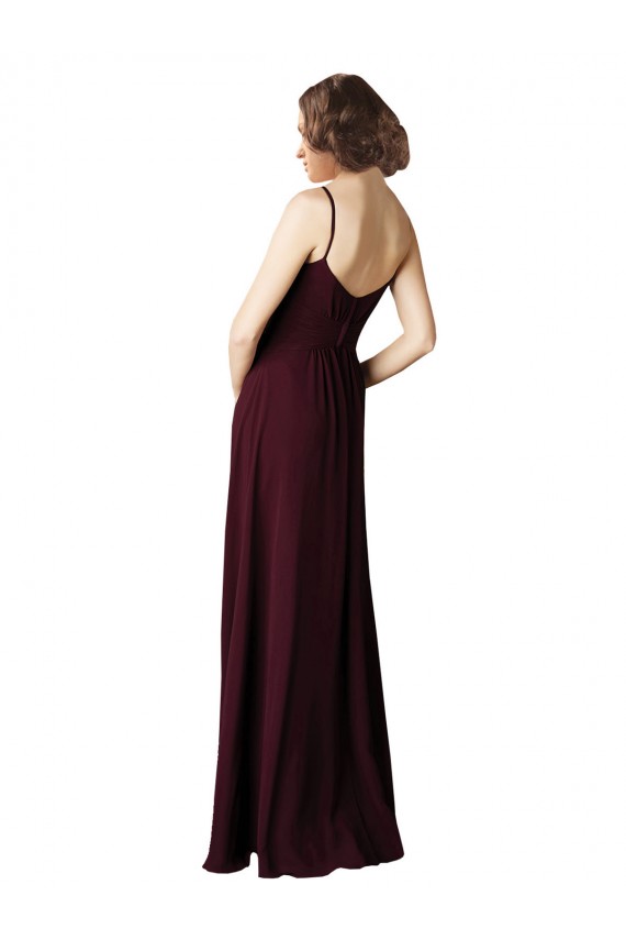 V-Neck Soft Chiffon Sleeveless Burgundy Gold Bridesmaid Gown Edinburgh