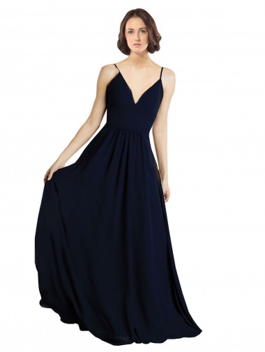V-Neck Chiffon Sleeveless Dark Navy Bridesmaid Dress & Gowns Edinburgh