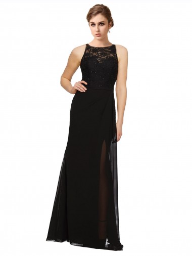 High Neck Soft Chiffon & Lace Sleeveless Black Bridesmaid Dress Edinburgh